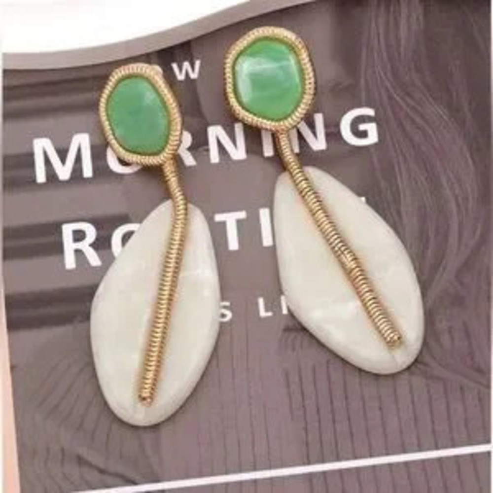 Zara Green Stone & Ivory Drop Earrings